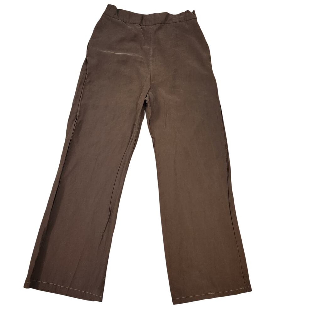 ZARA Womens Size S Chocolate Brown High Rise Elastic Back Wide Leg Pants